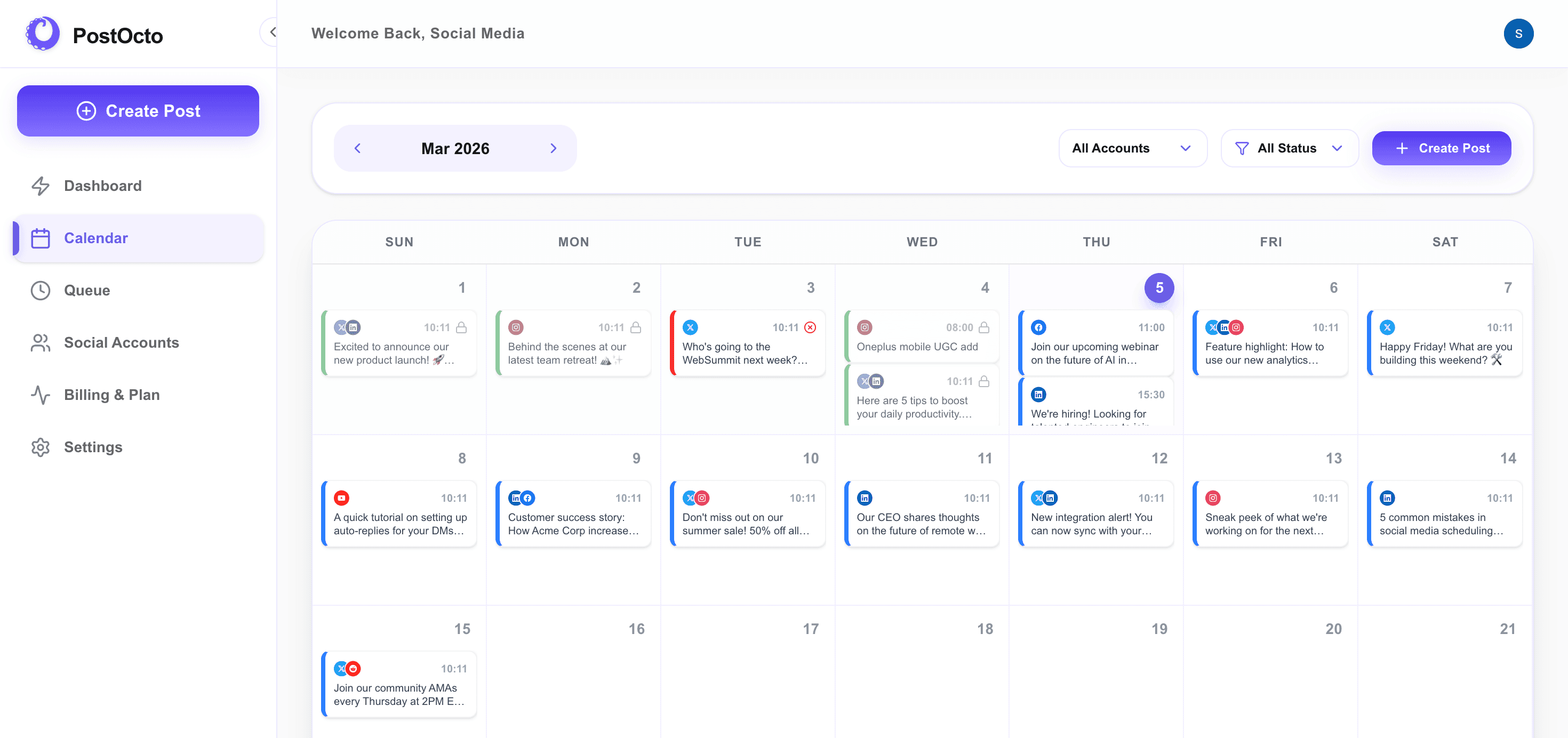One calendar. All your posts.